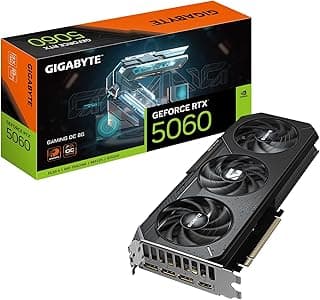 GIGABYTE Placa gráfica GeForce RTX 5060 Gaming OC 8G, 8GB 128-bit GDDR7, PCIe 5.0, sistema de refrigeração WINDFORCE, placa de vídeo GV-N5060GAMING OC-8GD