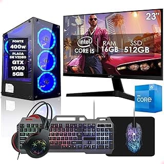 PC Gamer Completo Intel Core i5 16GB SSD 512GB GeForce GTX 1060 5GB Monitor 23" Kit Gamer Fonte 400W Strong Tech