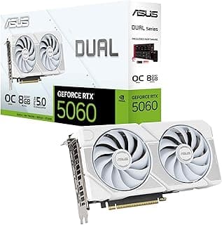 ASUS Dual GeForce RTX 5060 8GB GDDR7 White Edition (PCIe 5.0, 8GB GDDR7, DLSS 4, HDMI 2.1b, DisplayPort 2.1b, 2.5-Slot, design de ventilador de tecnologia axial, tecnologia 0dB, BIOS duplo e mais)