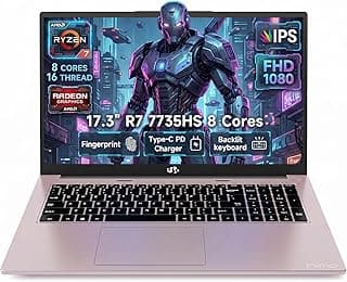NIMO 17.3" FHD Gaming Laptop – Ryzen 7 7735HS 8-Core/16-Thread, Radeon 680M Graphics, 32GB DDR5, 1TB NVMe SSD, Light Gaming & Esports Ready, Backlit Keyboard, Fingerprint Unlock, 100W PD Type-C