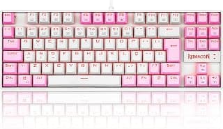 TECLADO MECANICO GAMER SINGLE COLOR REDRAGON KUMARA BRANCO E ROSA COM SWITCH AZUL