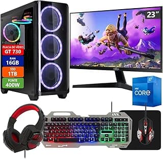 PC Gamer Completo Intel Core i7 16GB SSD 1TB Placa de Vídeo GT 730 2GB Monitor 23" com Kit Gamer - Fonte 400W Real Strong Tech