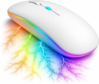 Mouse Sem Fio Bluetooth 2.4GHz RGB Recarregável Silencioso Branco