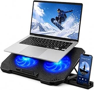 Suporte para Notebook Refrigerado com 2 Coolers LED Azul 8 Níveis de Altura Suporte de Celular Integrado