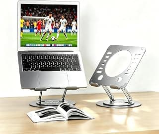 Suporte para Notebook Giratório 360°, Base para Notebook Ergonômica Regulável em Aço Carbono, Braço Articulado Compatível 10-17 Polegadas para Laptop MacBook, Tablet e Celular Home Office (Prata)