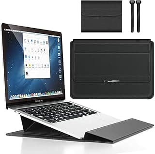 BEMMY Capa Case Para Notebook Macbook Air Pro 13/14'', 15.4/15.6/16.1'', Capa de Couro PU 3 em 1 Para Portátil e Notebook (15.4/15.6/16.1'') (Preto)