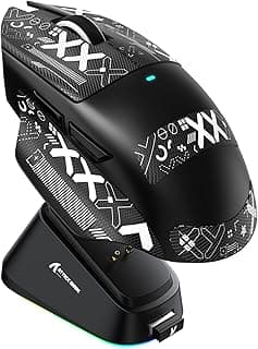 ATTACK SHARK V6 Mouse Superleve de 65g com Base de Carregamento Magnético, Sensor Gamer PixArt PAW3311, 25000 DPI, Bateria de 500 mAh, Mouse Ergonômico com Apoio para o Polegar
