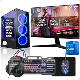 PC Gamer Completo Intel Core i7 16GB SSD 1TB GeForce GTX 1060 5GB Monitor 21,5" Kit Gamer Fonte 400W Strong Tech