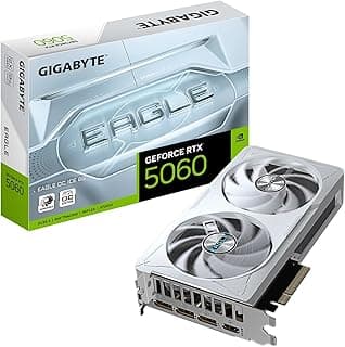 GIGABYTE Placa gráfica GeForce RTX 5060 Eagle OC ICE 8G, 8GB 128-bit GDDR7, PCIe 5.0, sistema de refrigeração WINDFORCE, placa de vídeo GV-N5060EAGLEOC ICE-8GD