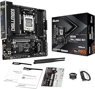 ASRock Placa mãe B850M Challenger WiFi Socket AM5 Micro-ATX, B850, suporta AMD Ryzen série 9000/8000/7000, DDR5 8000+ (OC), PCIe 5.0, WiFi 7, LAN 2.5G, portas de jogos Lightning