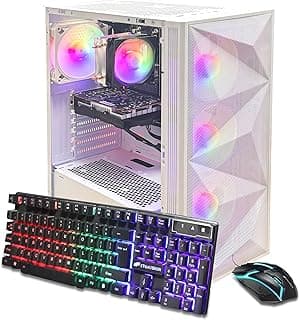 STGAubron Computador desktop para jogos, AMD Ryzen 5 5600GT até 4,6G, Radeon RX 6500 4G, 16G DDR4, 1T SSD, WiFi 6 e BT 5.2, ventilador RGB x4, Windows 11 Home, branco