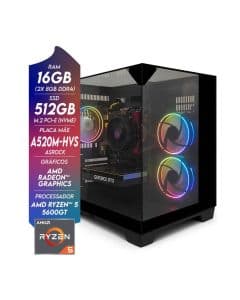 Computador Gamer NTC Vulcano AMD - AQ 1012 AR Dual Channel AMD Ryzen 5 5600GT 16GB DDR4 Radeon Graphics 512GB SSD C/ 3 Fans Linux