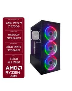 Computador Gamer NTC VULCANO AMD 2070 TC DUAL CHANNEL Ryzen 7 5700G Radeon Graphics 16GB DDR4 512GB SSD c/3 Fans Linux