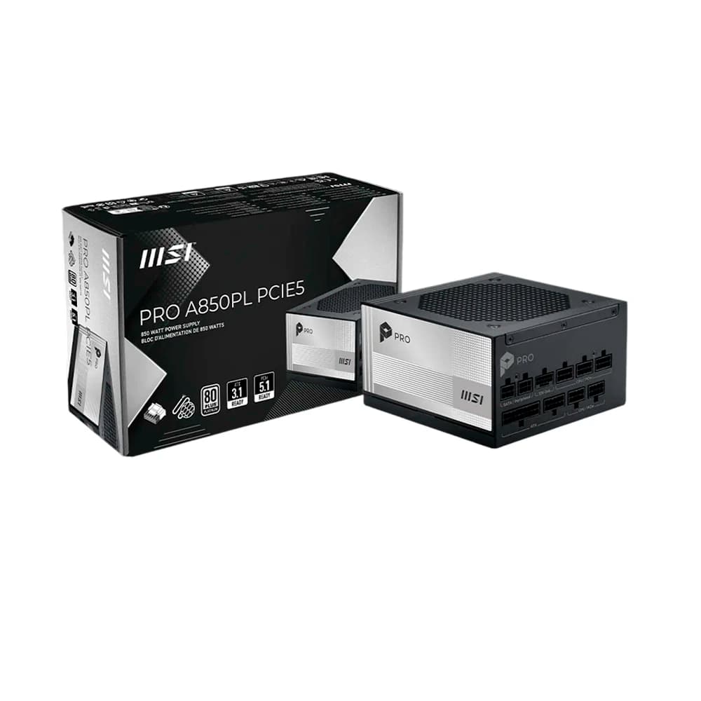 Fonte Real Msi Pro A850pl Pcie5 Preta 850w Pci-E 5.1 80 Plus Platinum Modular - 306-7ZPLY19-HD8
