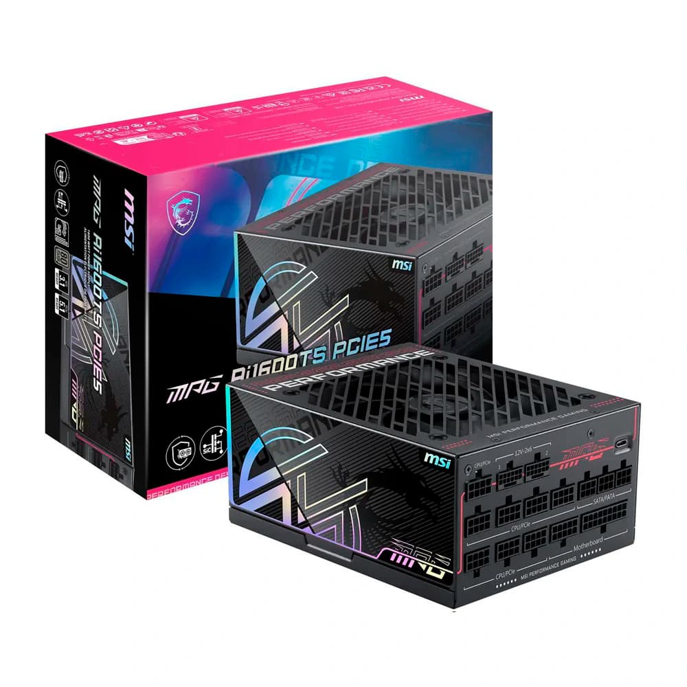 Fonte Real Msi Mpg Ai1600ts Pcie5 1600w Preta Pci-E 5.1 80 Plus Titanium Modular - 306-7ZPUA19-CE0
