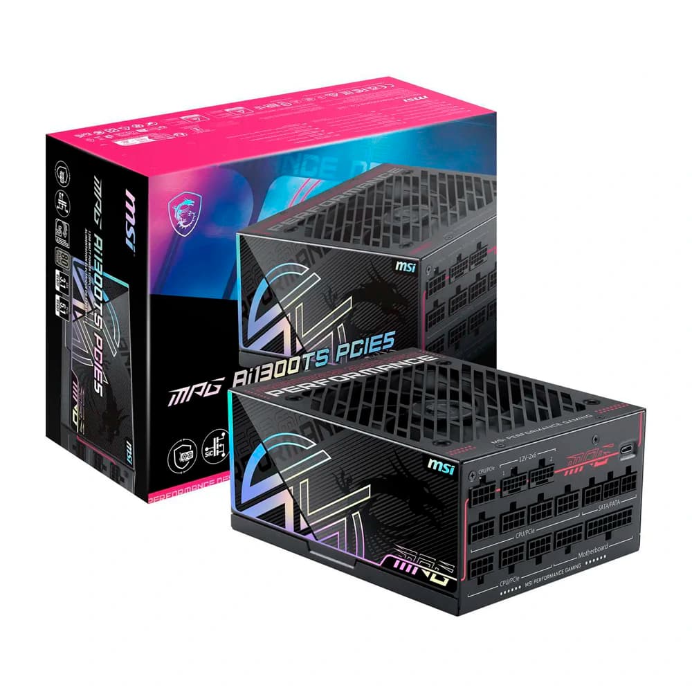 Fonte Real Msi Mpg Ai1300ts Pcie5 1300w Preta Pci-E 5.1 80 Plus Titanium Modular - 306-7ZPUB19-CE0