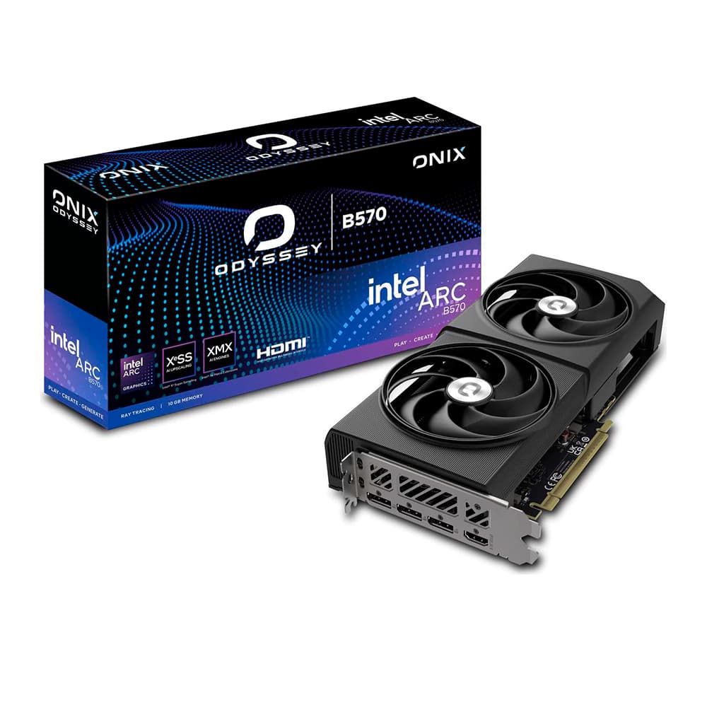 Placa De Vídeo Onix Intel Arc Odyssey B570 2x Preta 10gb Gddr6 160 Bits - 8347-00178