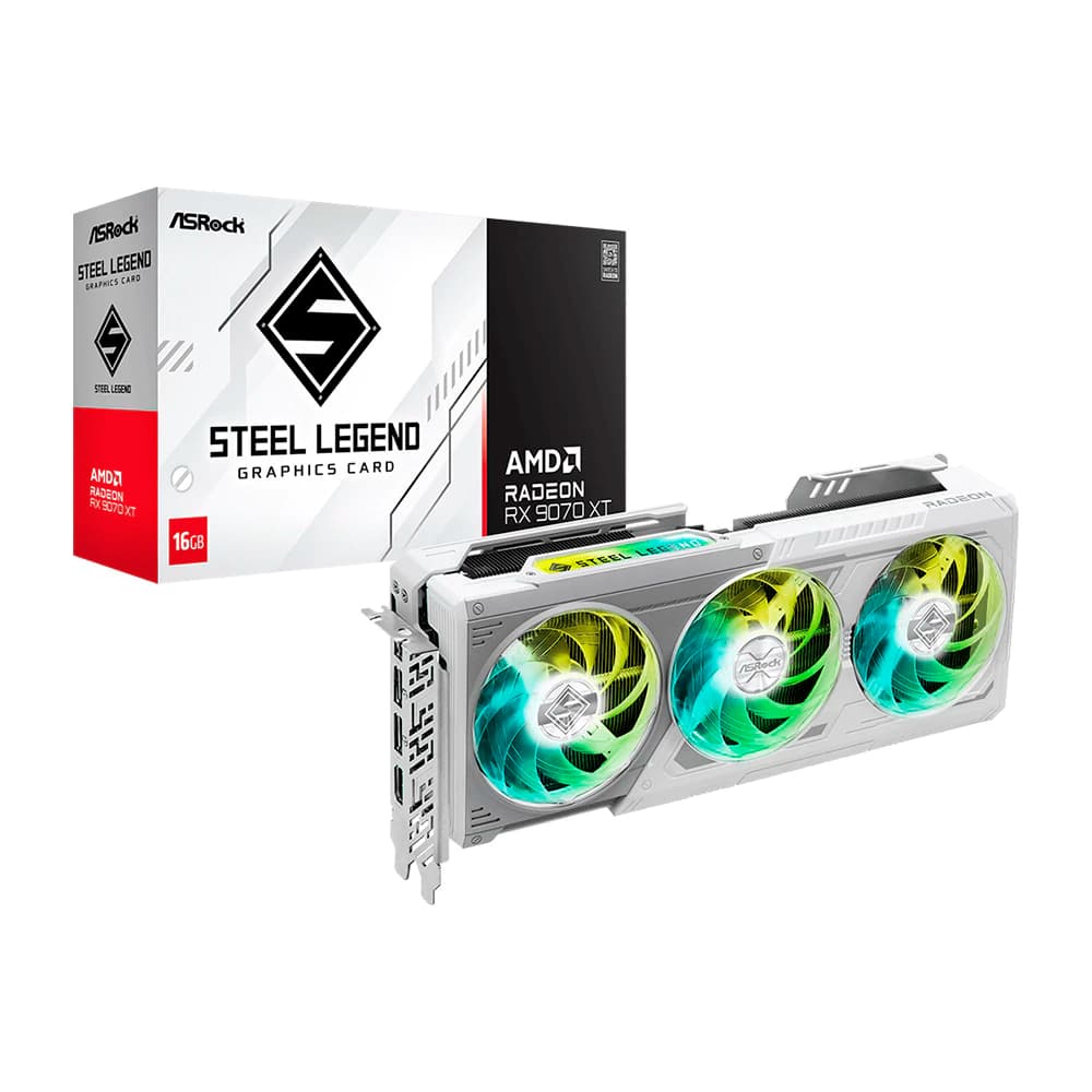 Placa De Vídeo Asrock Amd Radeon Rx 9070 Xt Steel Legend Branca 3 Fans 16gb Gddr6 256 Bits - 90-GA5DZZ-00UANF