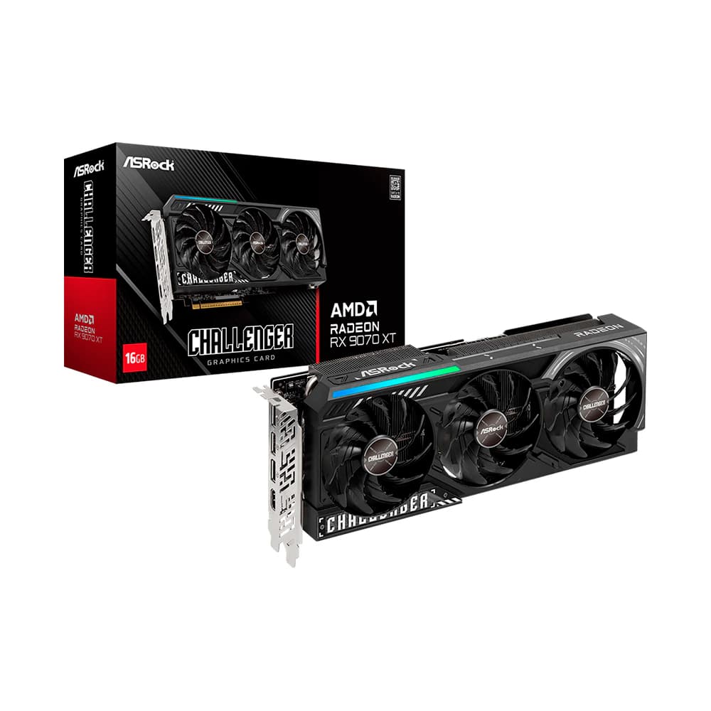 Placa De Vídeo Asrock Amd Radeon Rx 9070 Xt Challenger Preta 3 Fans 16gb Gddr6 256 Bits - 90-GA61ZZ-00UANF