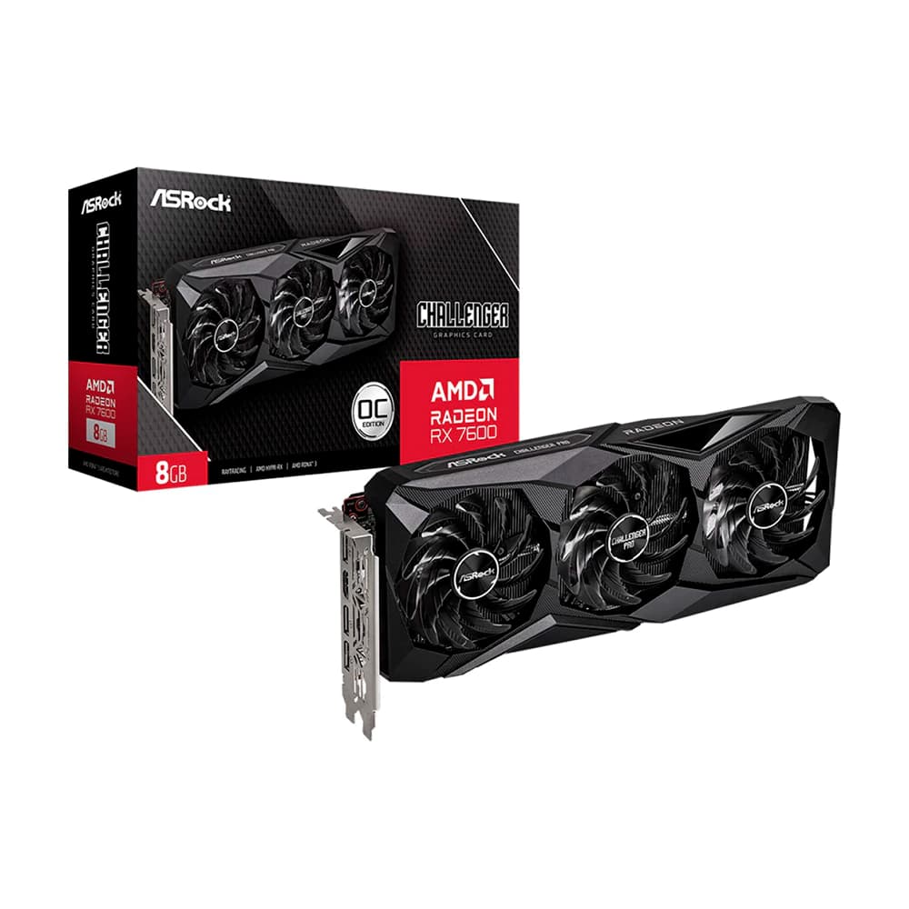 Placa De Vídeo Asrock Amd Radeon Rx 7600 Challenger Pro Oc Edition Preta 3 X 8gb Gddr6 128 Bits - 90-GA62ZZ-00UANF