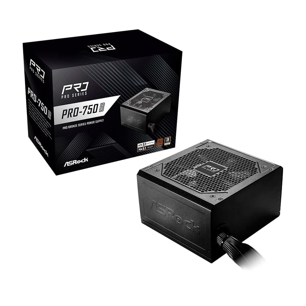 Fonte Real Asrock Pro 750b 750w Preta Pci-E 5.1 80 Plus Bronze - 90-UXR075-BNBAA2