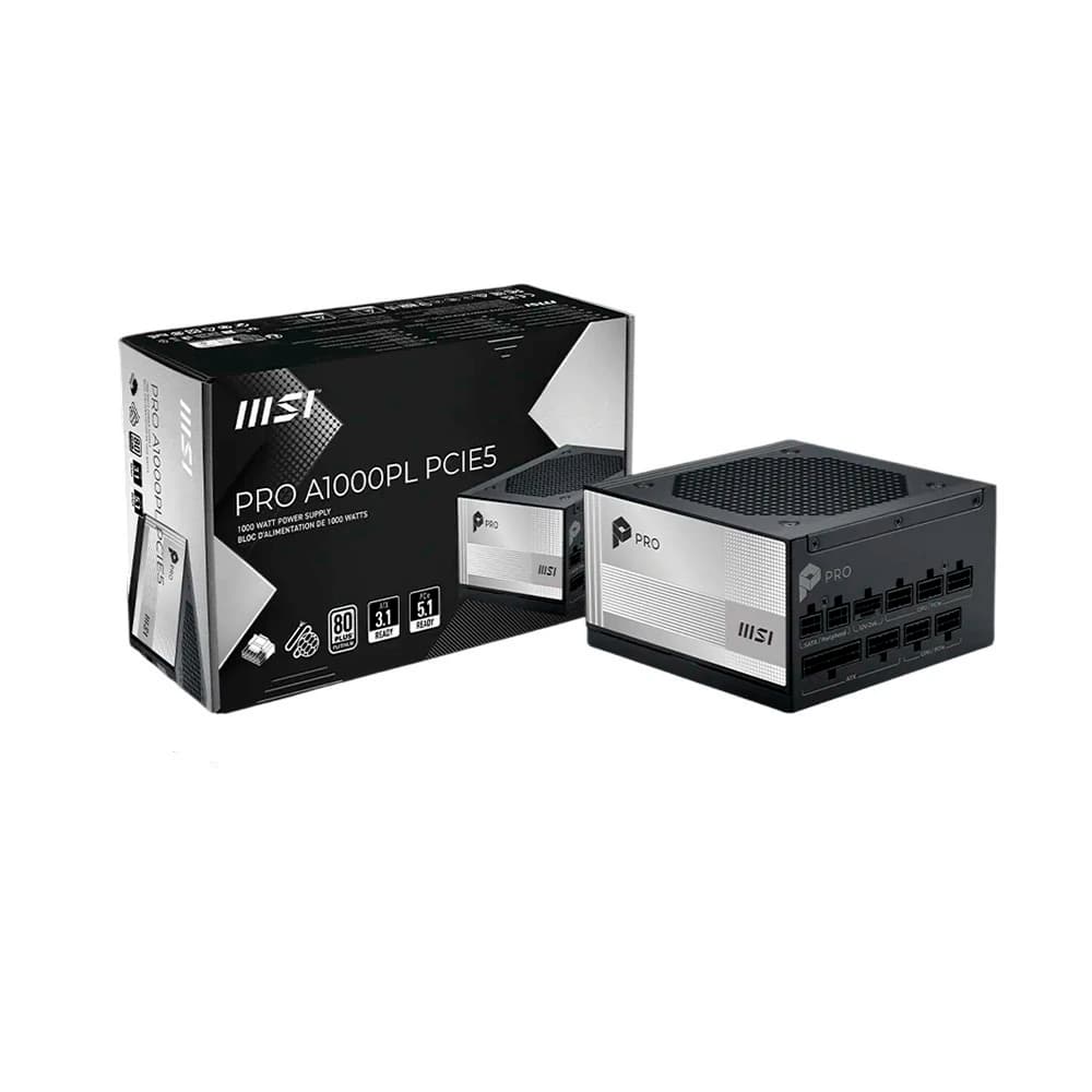 Fonte Real Msi Pro A1000pl Pcie5 1000w Preta Pci-E 5.1 80 Plus Platinum Modular - 306-7ZPLX19-HD8