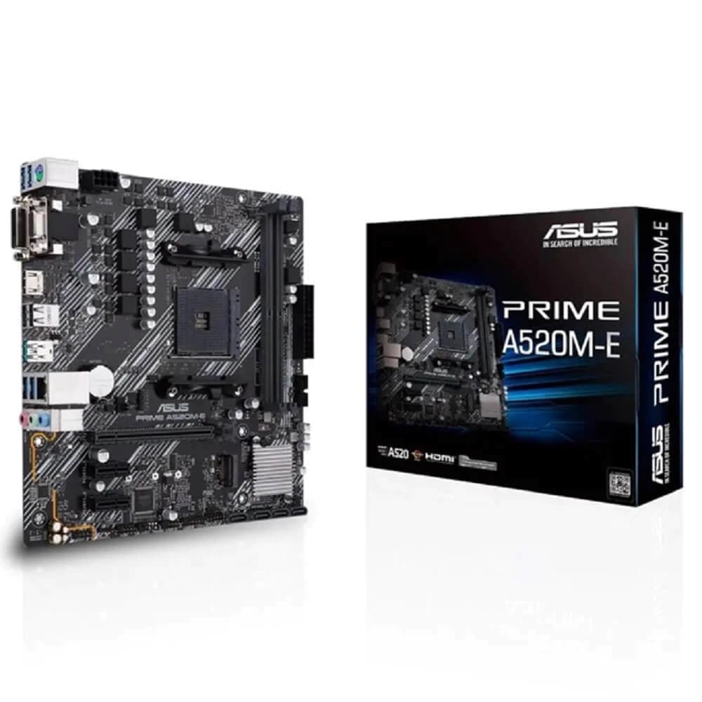 Placa Mãe Asus A520m-E Prime, Amd Am4 Matx, 2xddr4, Usb 2.0, Usb 3.1, Hdmi, Vga, Dvi