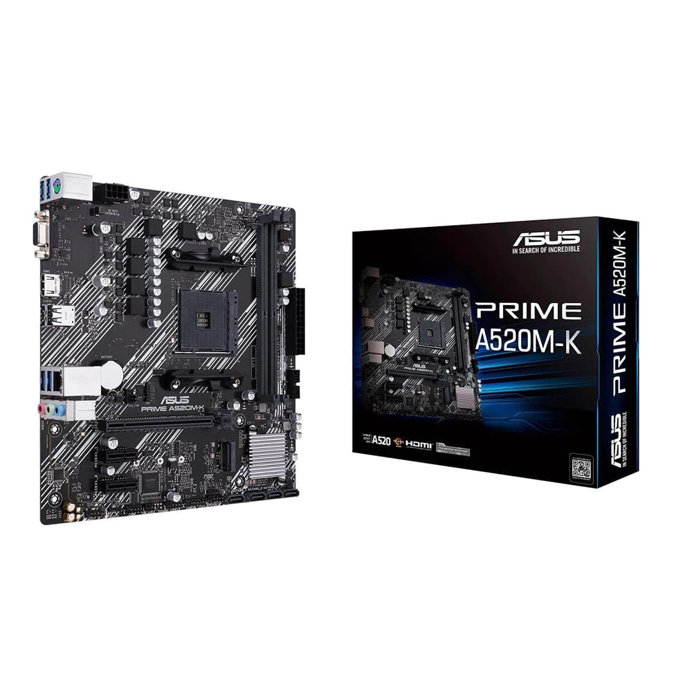 Placa Mãe Asus A520m-K Prime, Amd Am4 Matx, 2xddr4, Usb 2.0, Usb 3.1, Hdmi, Vga