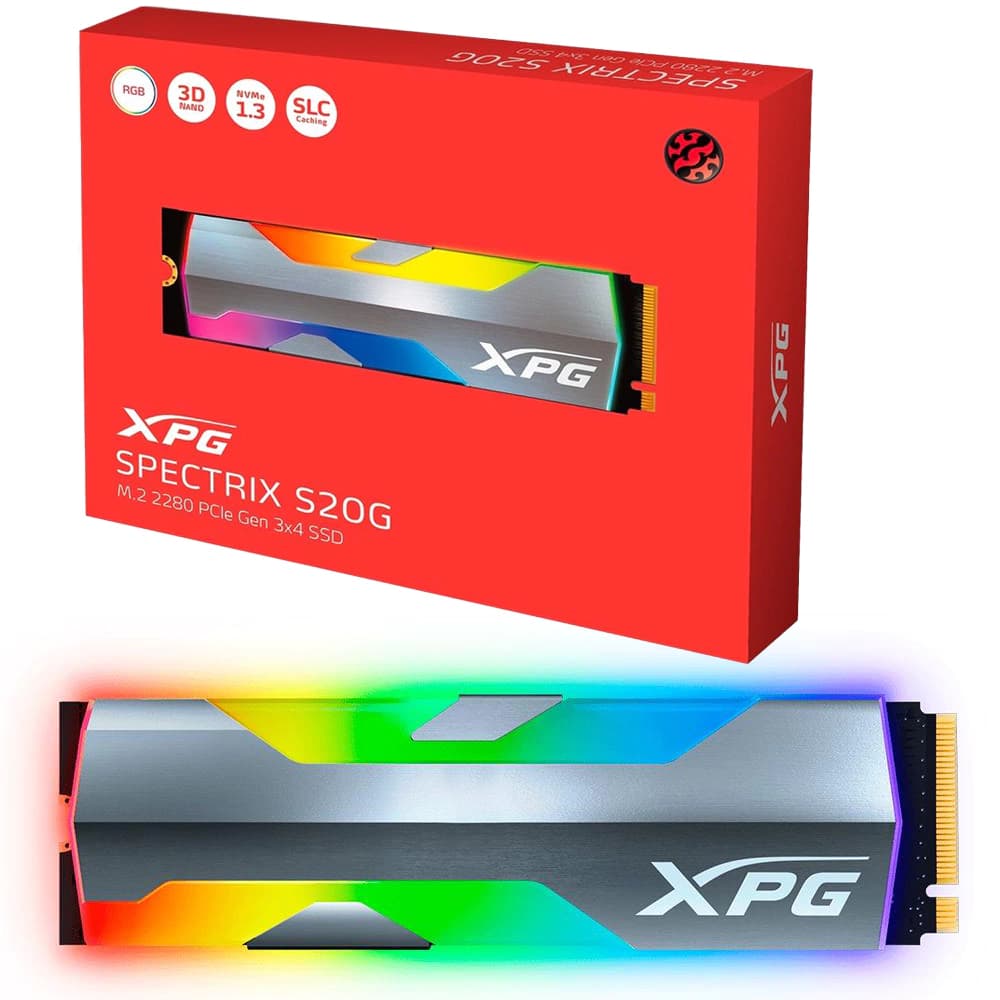 M.2 Adata Xpg Gammix Spectrix S20g Pci-E Nvme Gen3 1tb Leituras: 2500mb/S E Gravações: 1800mb/S - ASPECTRIXS20G-1T-C