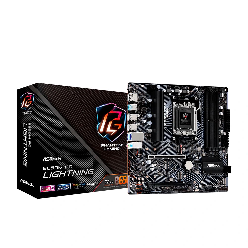 Placa Mãe Asrock Pg Lightning B650m, Amd Socket Am5 Matx, 4xddr5, Usb Tipo C, M.2, Rede Dragon Realtek Rtl8125bg, Hdmi, Dp