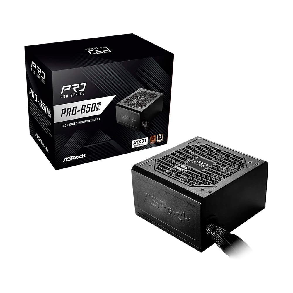 Fonte Real Asrock Pro 650b 650w Preta Atx3.1 80 Plus Bronze - 90-UXR065-BNBAA2
