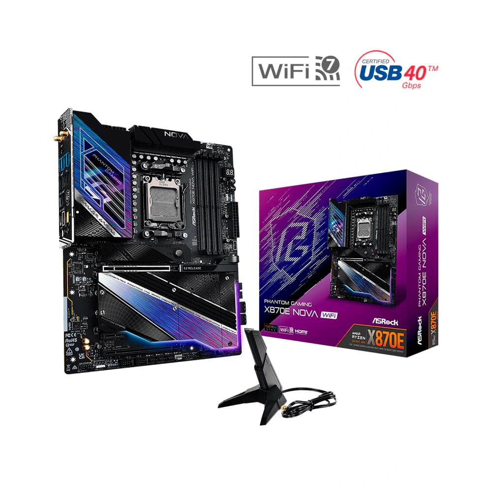 Placa Mãe Asrock X870e Nova Wifi, Amd Socket Am5 Eatx, 4xddr5, Usb Tipo C, M.2, Rede Realtek 5gb, Wi-Fi 7, Bluetooth, Hdmi