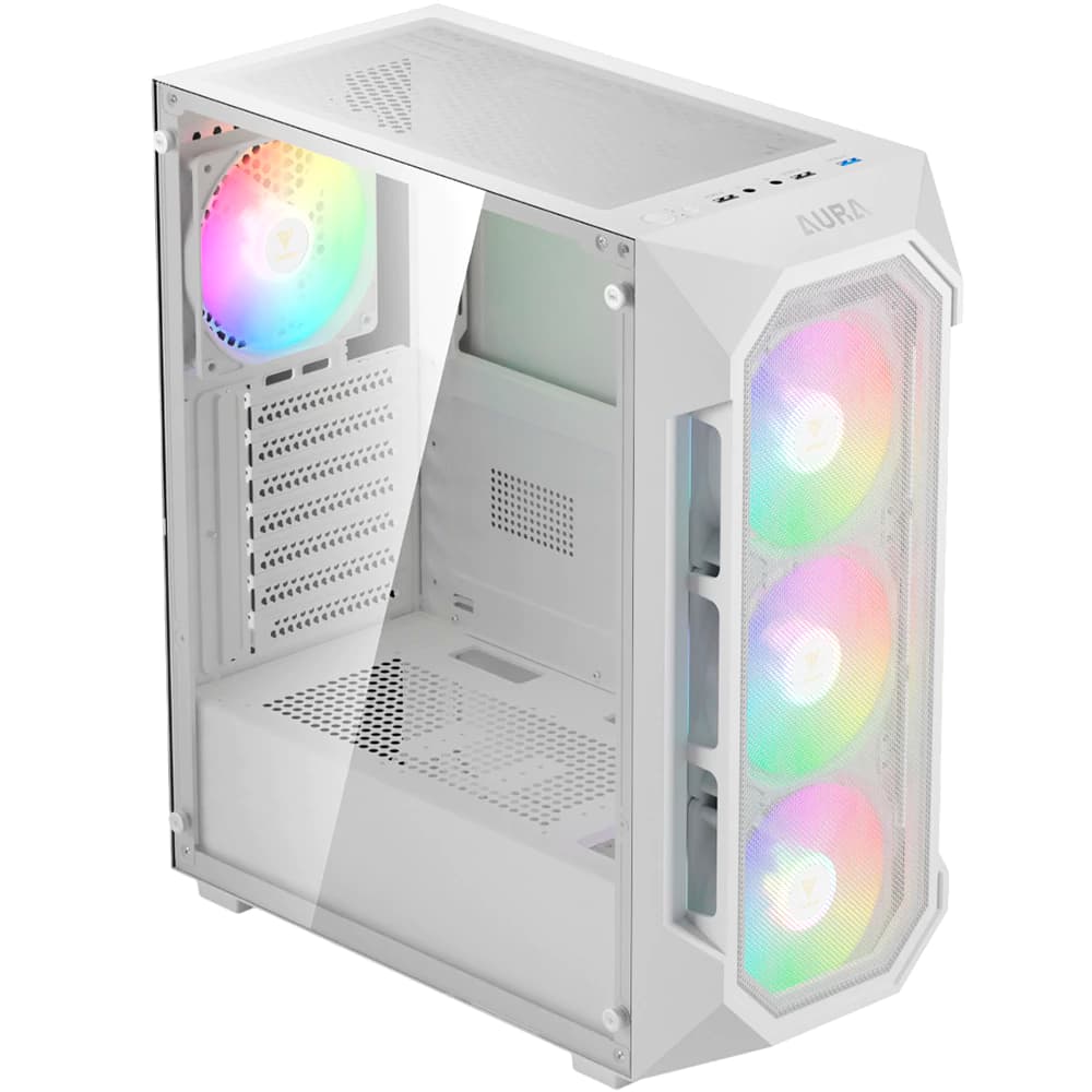 Gabinete Gamer Gamdias Aura Gc1 Elite Mesh Branco 4 Fans Argb Vidro Temperado Mid Tower - AURA GC1 ELITE WH ARGB