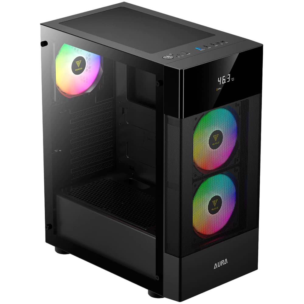 Gabinete Gamer Gamdias Aura Gc5 Mesh Preto 3 Fans Argb Vidro Temperado Mid Tower - AURA GC5 ARGB