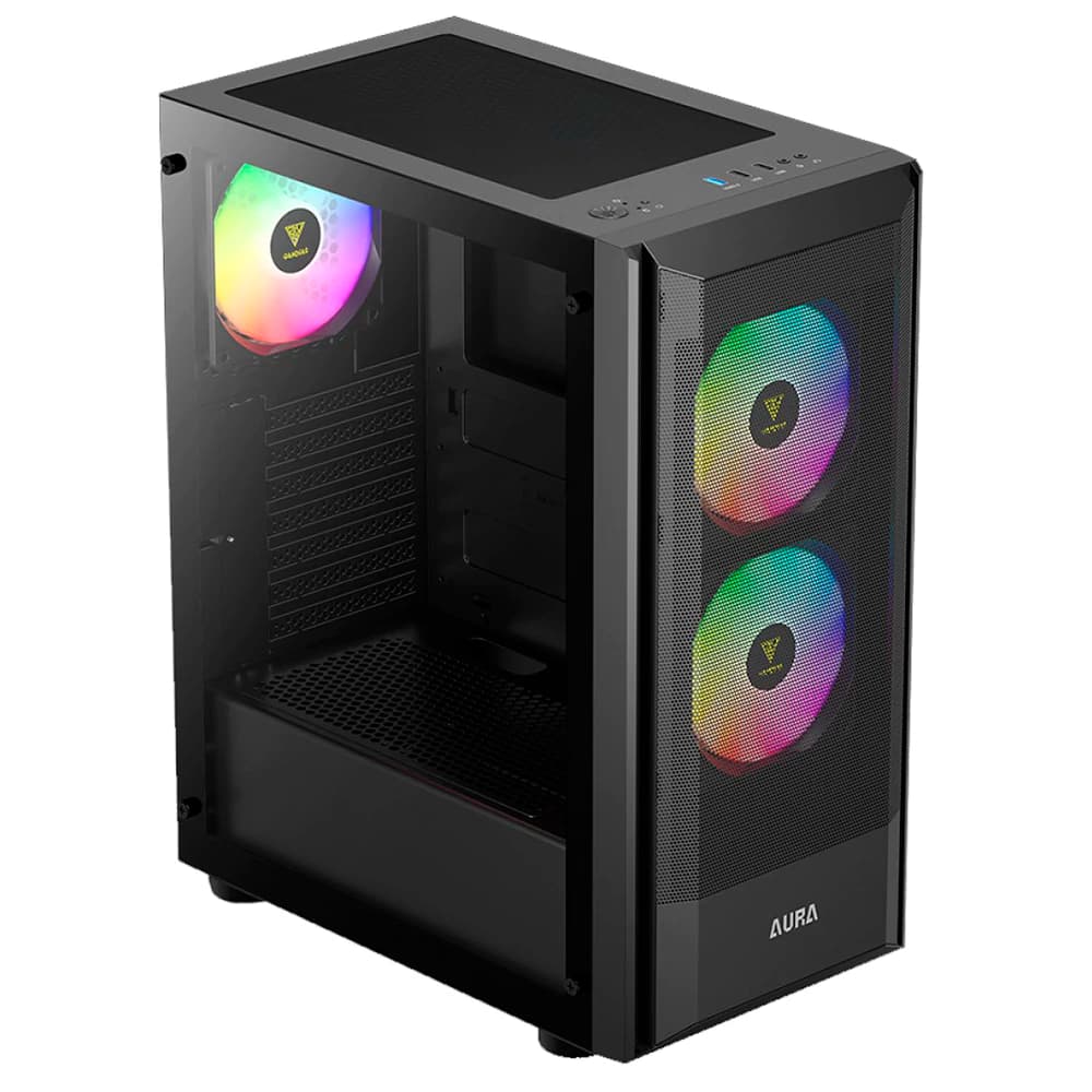 Gabinete Gamer Gamdias Aura Gc6 Mesh Preto 3 Fans Argb Vidro Temperado Mid Tower - AURA GC6 ARGB