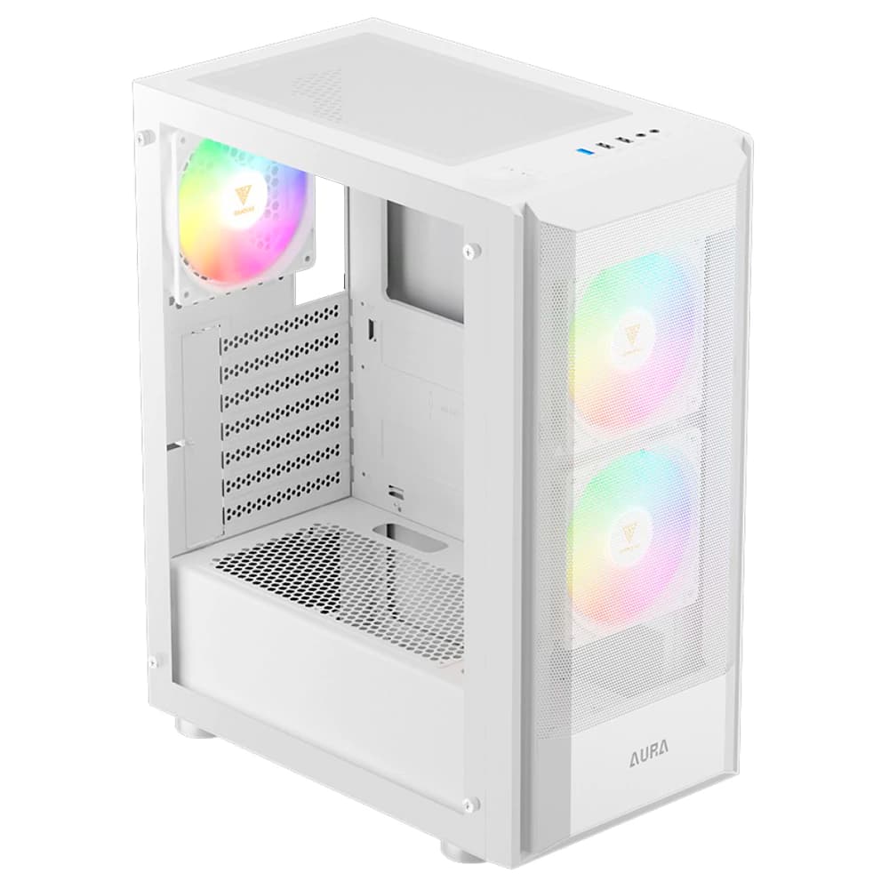 Gabinete Gamer Gamdias Aura Gc6 Mesh Branco 3 Fans Argb Vidro Temperado Mid Tower - AURA GC6 WH ARGB