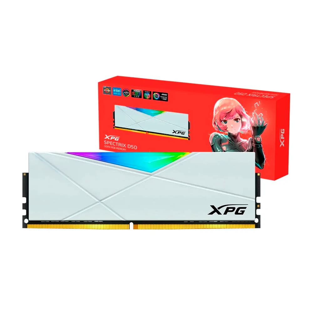 Memória Gamer Adata Xpg Spectrix D50 Rgb Branca Ddriv 8gb Cl16 3200mhz - AX4U32008G16A-SW50