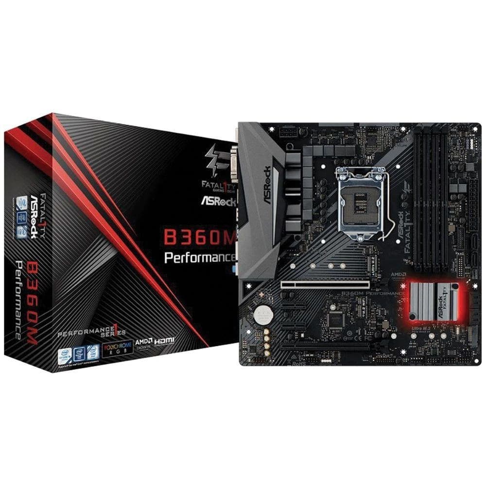 Placa Mãe Asrock Fatal1ty B360m Performance, Intel Lga 1151 Matx, 4xddr4, M.2, Rede Intel, Áudio Realtek, Usb 3.0 Frontal, Dvi, Hdmi, Vga