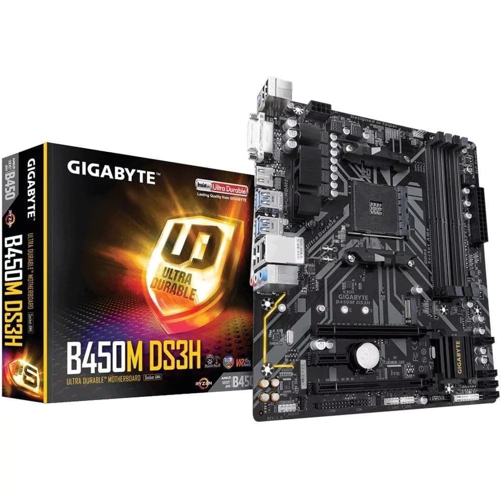 Placa Mãe Gigabyte B450m Ds3h, Amd Am4 Matx, 4xddr4, M.2, 2 X Usb 3.0, Rede Realtek, Hdmi, Dvi