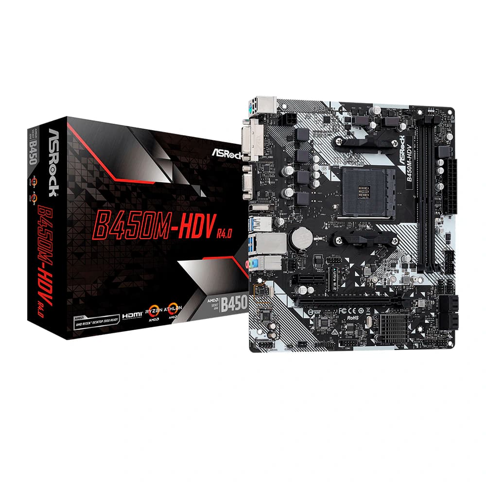 Placa Mãe Asrock B450m-Hdv R4.0, Amd Am4 Matx, 2xddr4, M.2, Usb 3.0, Rede Realtek, Hdmi, Dp, Vga