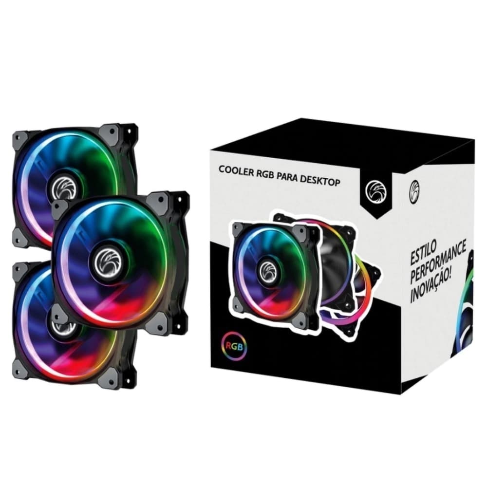 Fan Gamer Brazil-Pc Preto 3 X 120mm Argb C/ Controle - BPC-KINT1263-ARGB