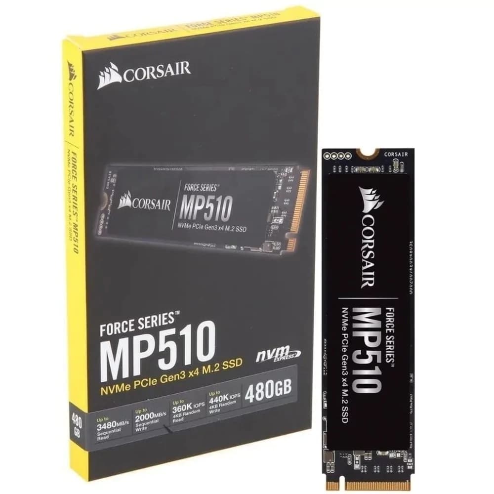 M.2 Corsair Mp510 Pci-E Nvme Gen3 480gb Leituras: 3480mb/S E Gravações: 2000mb/S - CSSD-F480GBMP510