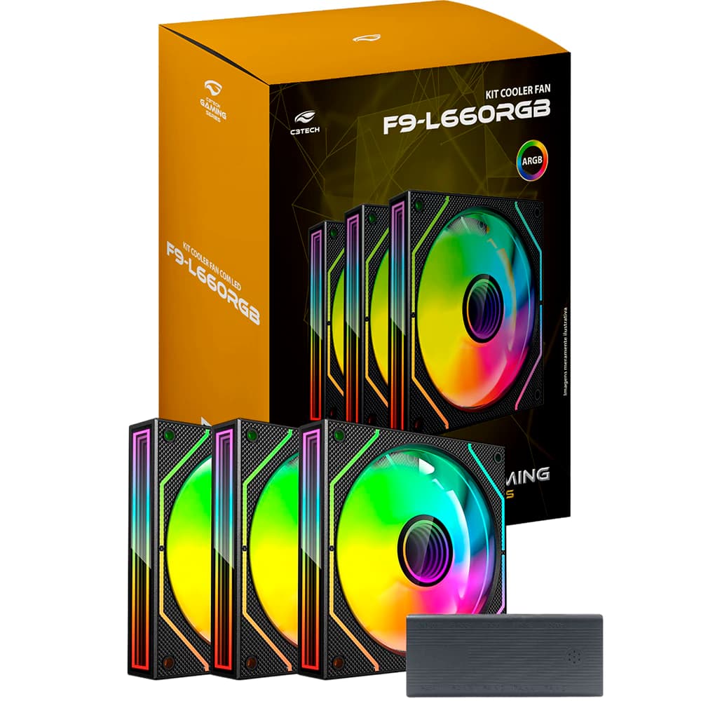 Fan Gamer C3tech Gaming Infinity Preto 3 X 120mm Rgb C/ Controladora - F9-L660BKRGB