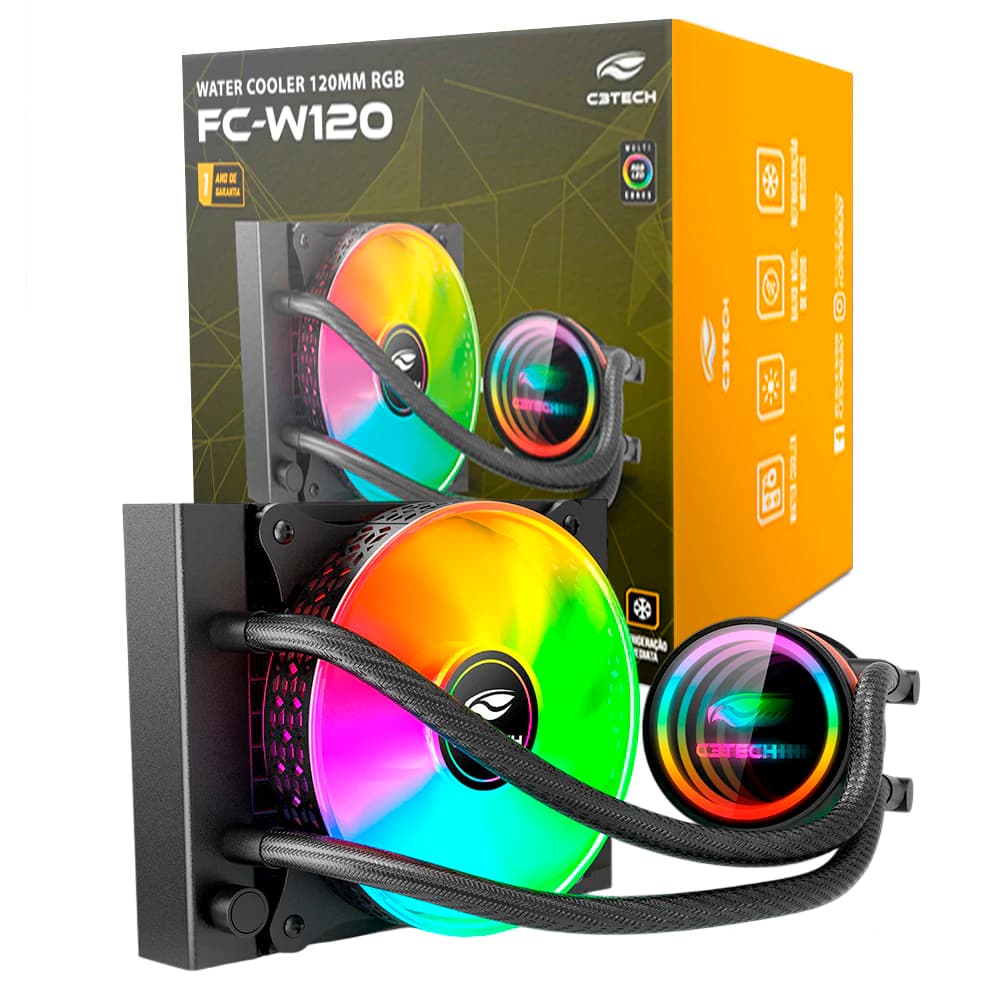 Water Cooler C3tech Gaming Preto Rainbow 120mm - FC-W120RGB