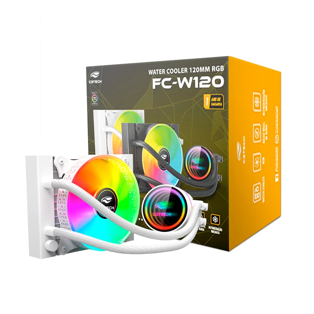 Water Cooler C3tech Gaming Branco Rainbow 120mm - FC-W120WHRGB
