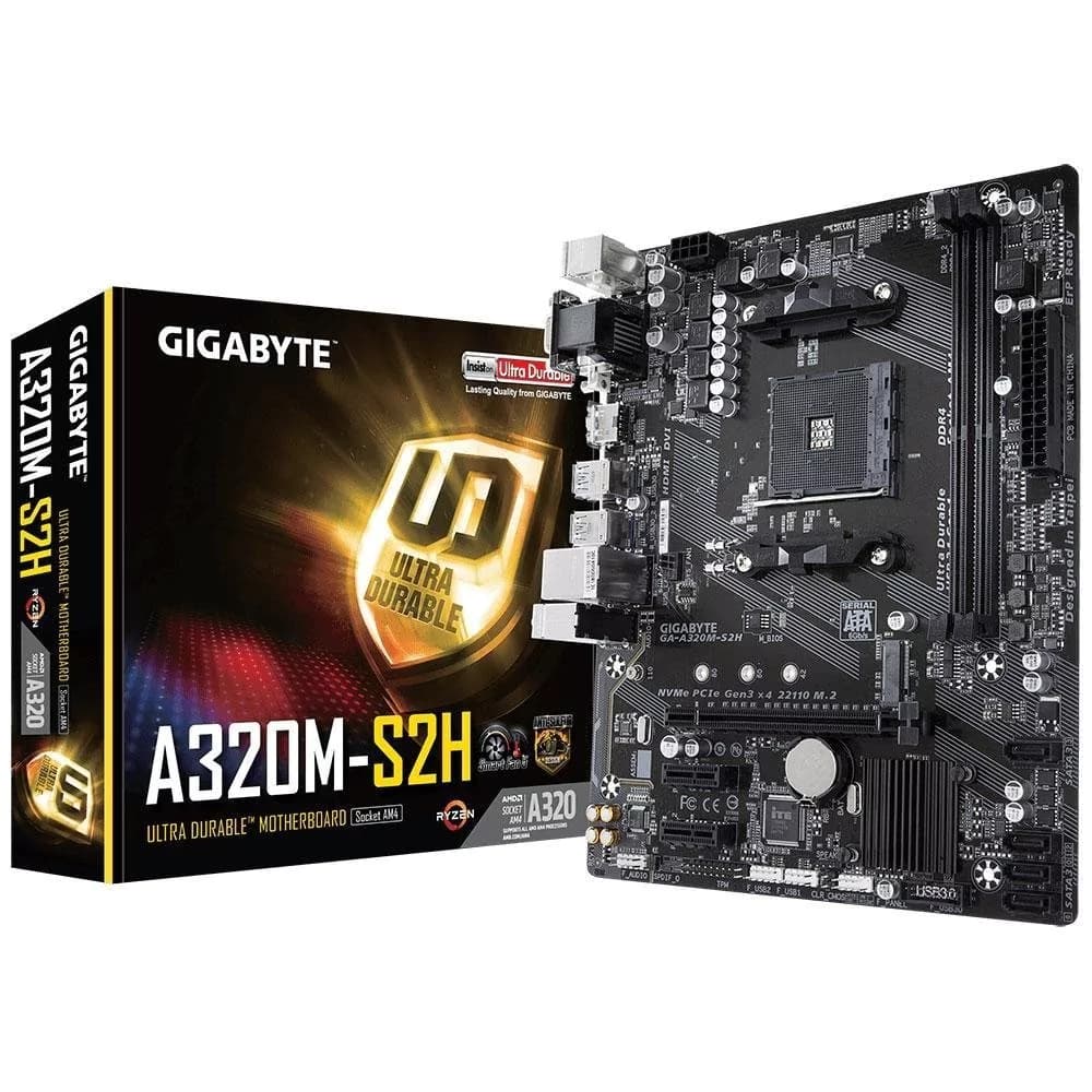Placa Mãe Gigabyte Ga-A320m-S2h, Amd Am4 Matx, 2xddr4, 2 X Usb 2.0, 4 X Usb 3.0, Dvi, Hdmi, Vga