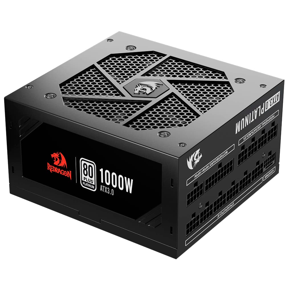 Fonte Real Redragon 1000w Preta Pci-E 5.0 80 Plus Platinum Modular - GC-PS017