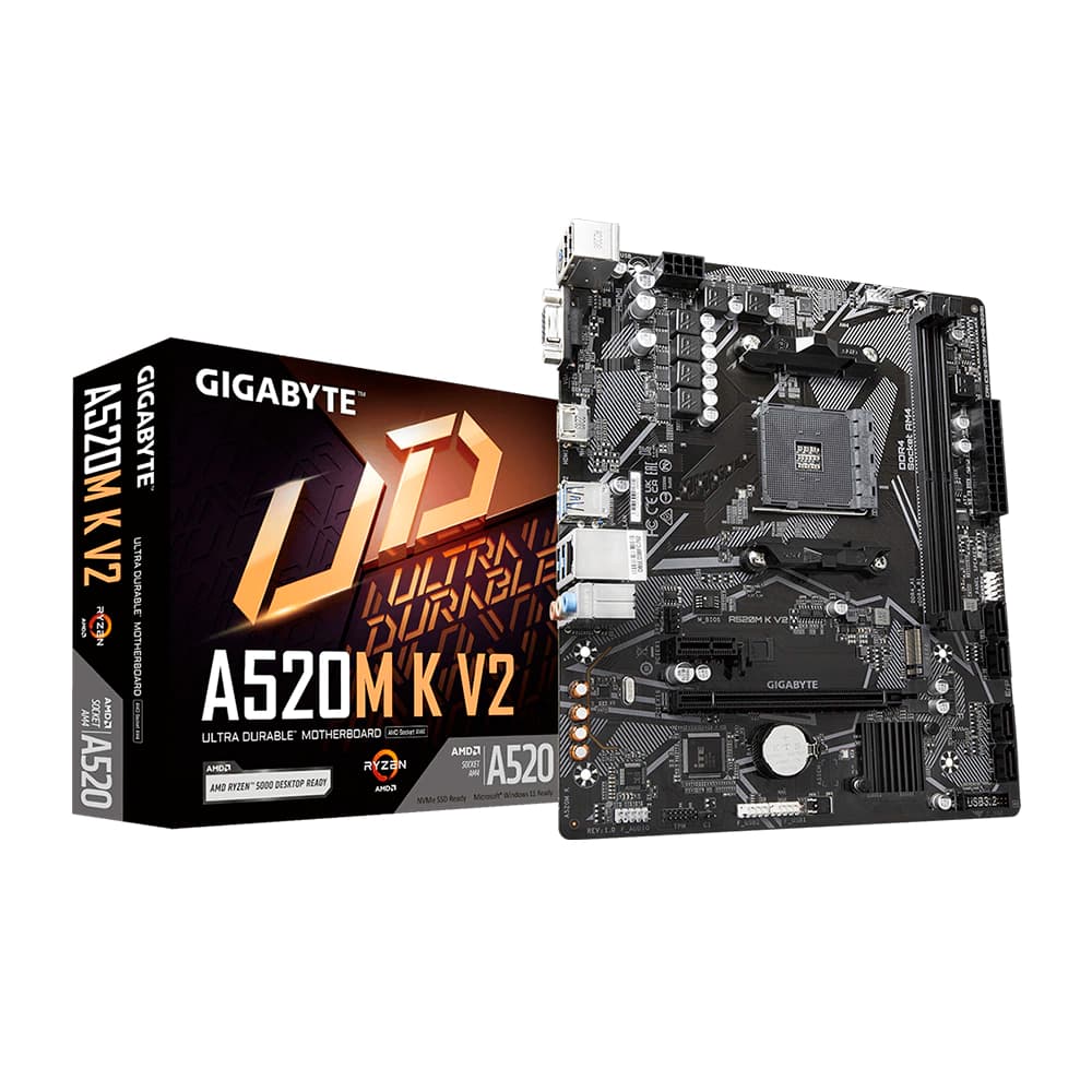 Placa Mãe Gigabyte A520m K V2 Ud, Amd Am4 Matx, 2xddr4, Usb 2.0, Usb 3.1, Hdmi, Vga