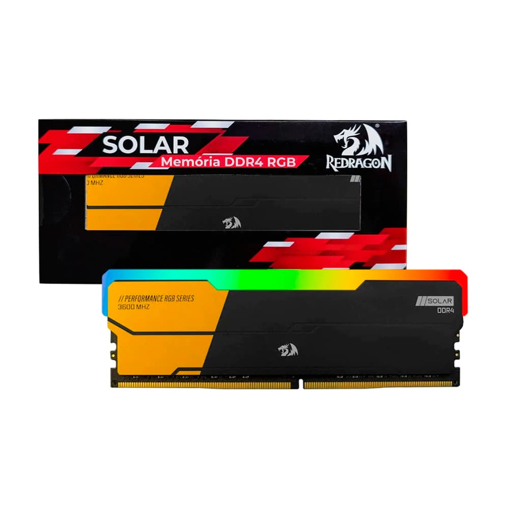 Memória Gamer Redragon Solar Preta Rgb Ddriv 16gb Cl18 3600mhz - GM-806