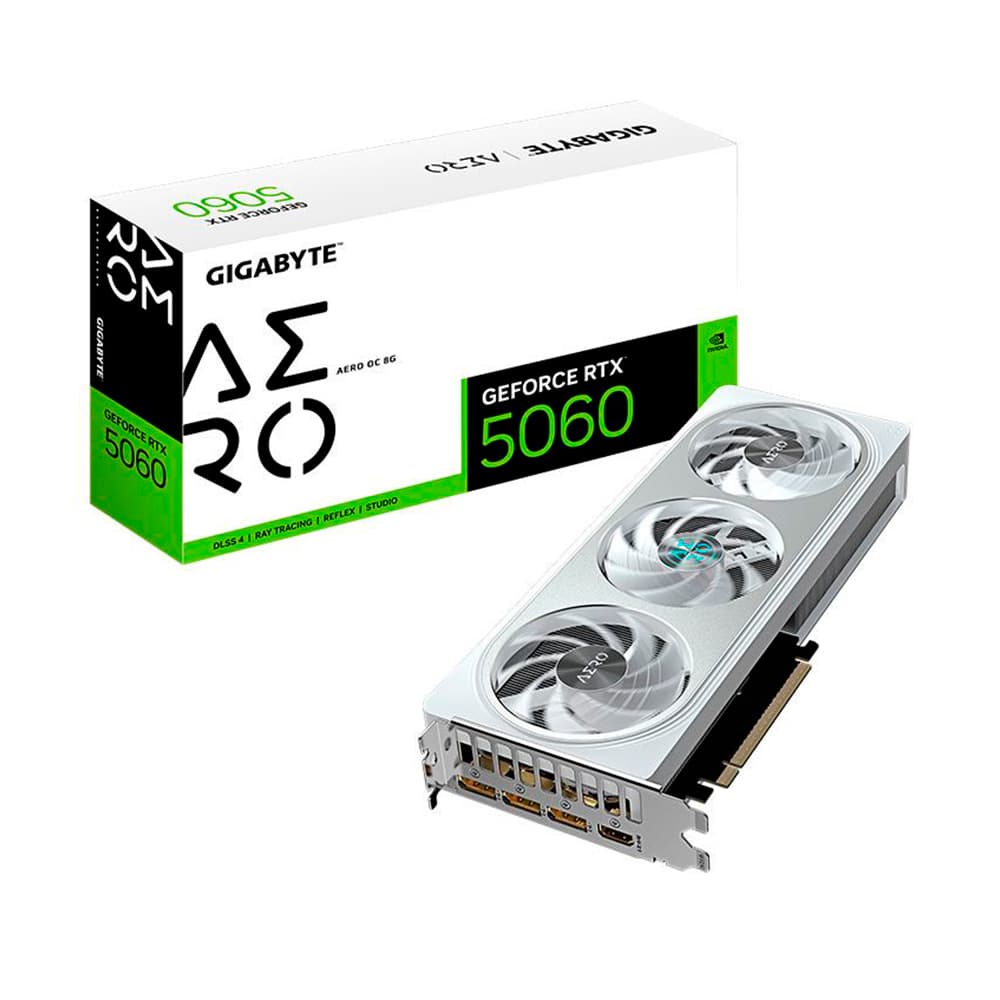 Placa De Vídeo Gigabyte Nvidia Geforce Aero Oc 3x Branca Rtx5060 8gb Gdrr7 128 Bits - GV-N5060AERO OC-8GD